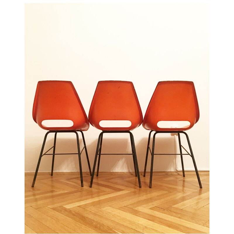 Set of 3 orange chairs by Miroslav Navratil for Vertex