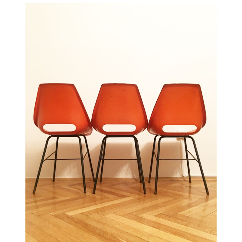 Conjunto de 3 cadeiras laranja de Miroslav Navratil para Vertex