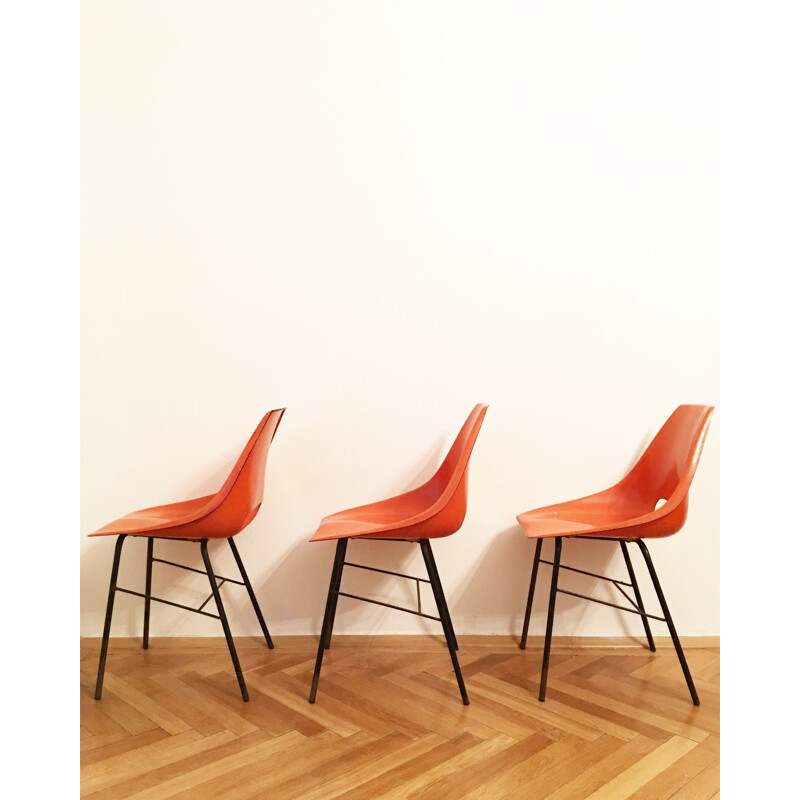 Set of 3 orange chairs by Miroslav Navratil for Vertex
