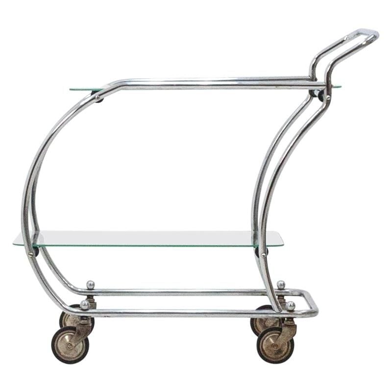 Vintage serving cart in chrome and glass