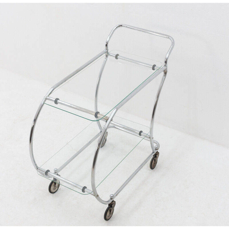 Vintage serving cart in chrome and glass