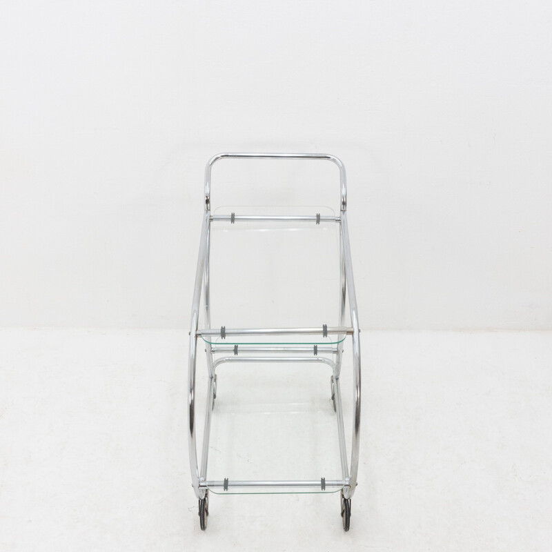 Vintage serving cart in chrome and glass
