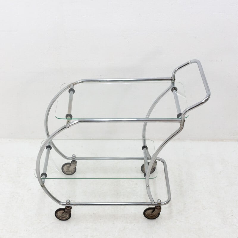 Vintage serving cart in chrome and glass