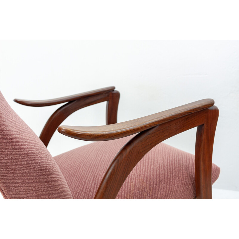 Suite de 2 fauteuils vintage roses hollandaises en teck