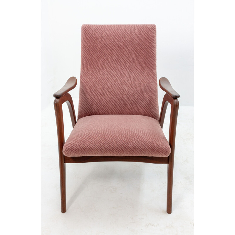 Set of 2 vintage Dutch pink armchairs in teak