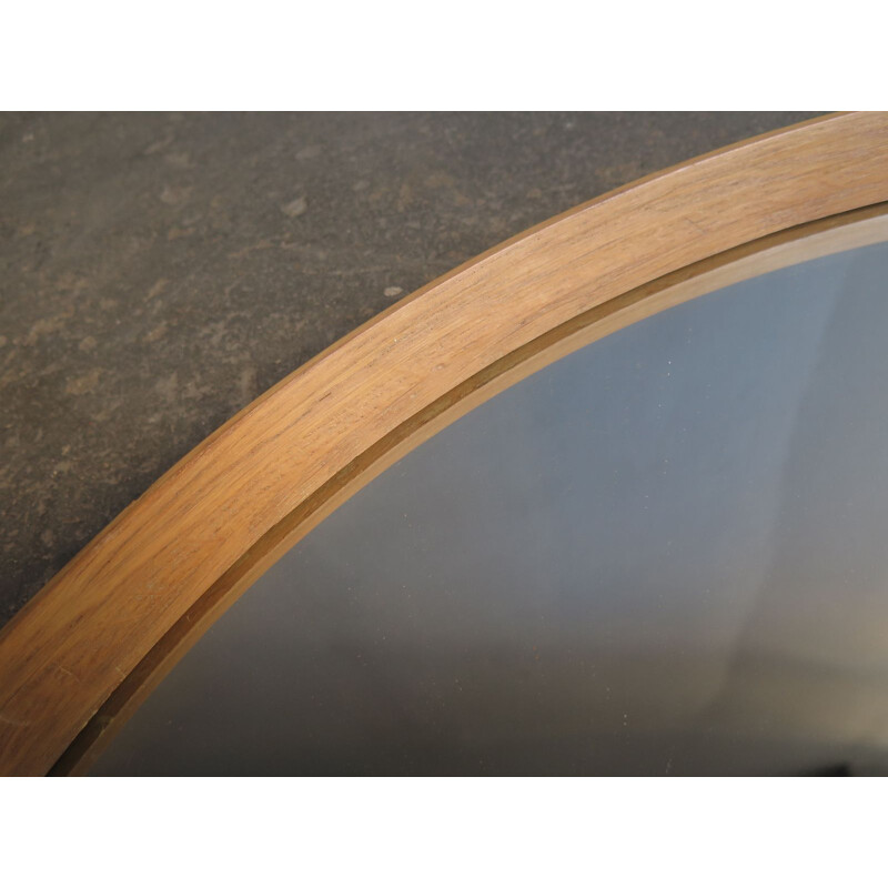Miroir vintage rond avec structure en chêne