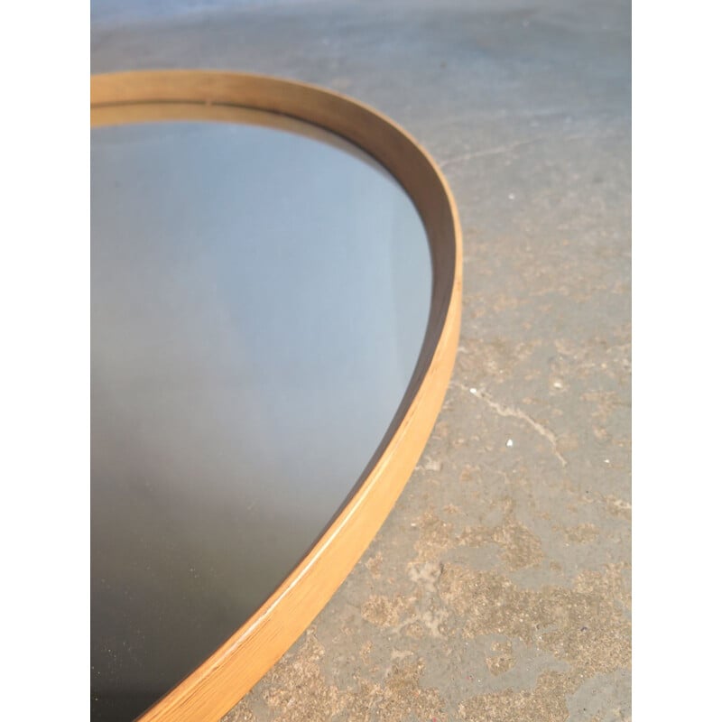 Vintage round mirror with oak frame