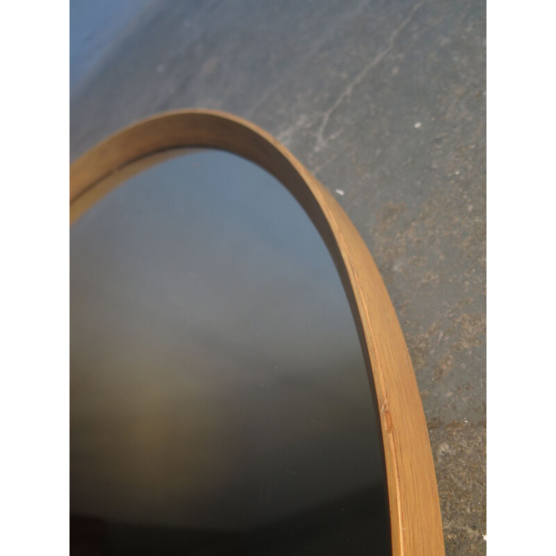 Vintage round mirror with oak frame