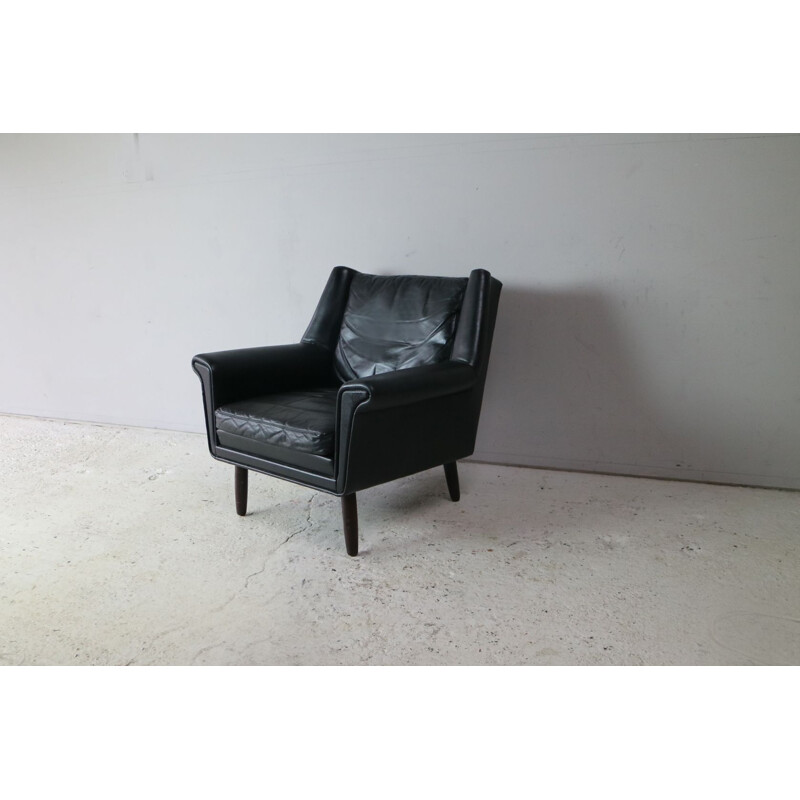 Fauteuil vintage danois en cuir noir 1970