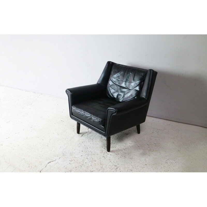 Fauteuil vintage danois en cuir noir 1970