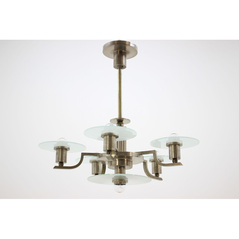 Vintage chrome Bauhaus chandelier in metal 1930