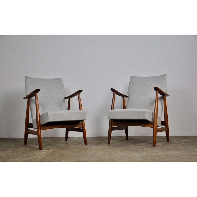 Pair of vintage armchairs by Van Teeffelen in white fabric 1960