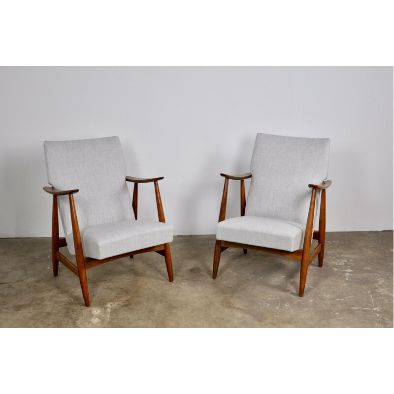 Pair of vintage armchairs by Van Teeffelen in white fabric 1960