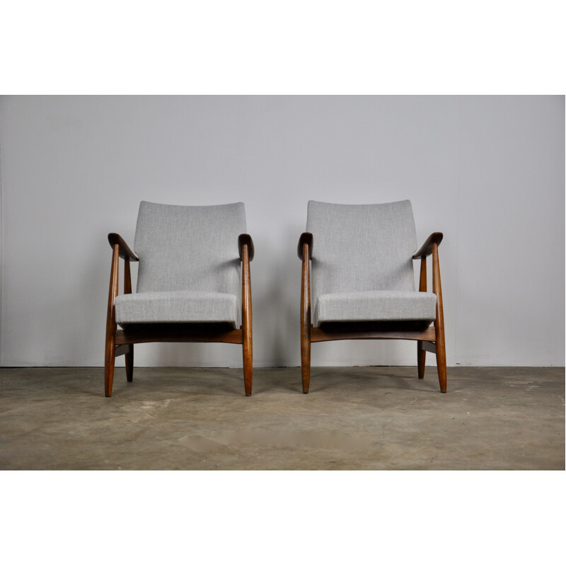 Pair of vintage armchairs by Van Teeffelen in white fabric 1960