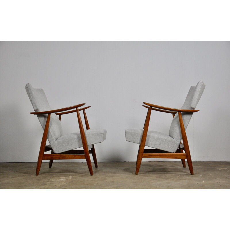 Pair of vintage armchairs by Van Teeffelen in white fabric 1960