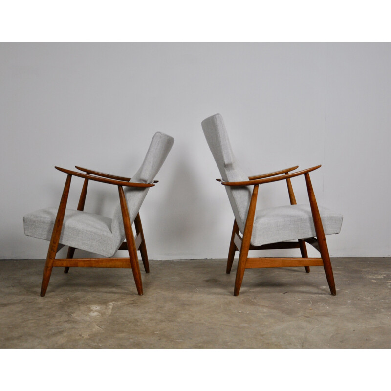 Pair of vintage armchairs by Van Teeffelen in white fabric 1960