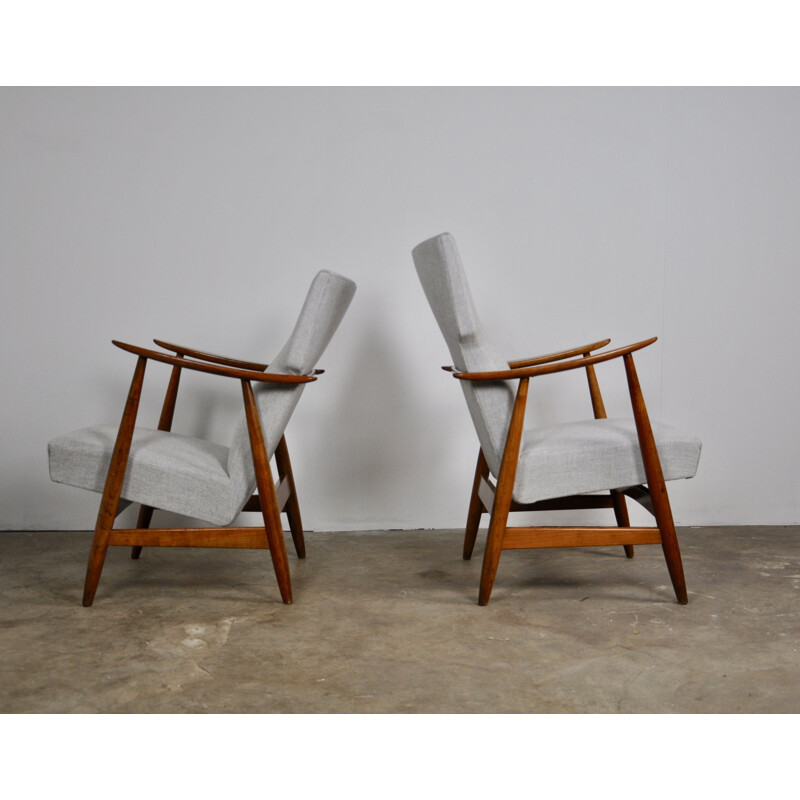 Paire de fauteuils vintage de Van Teeffelen en tissu blanc 1960s