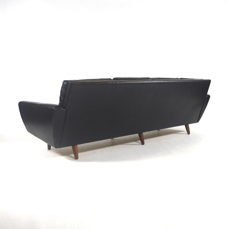 4 seater vintage sofa in black leather and rosewood, Georg THAMS - 1950s