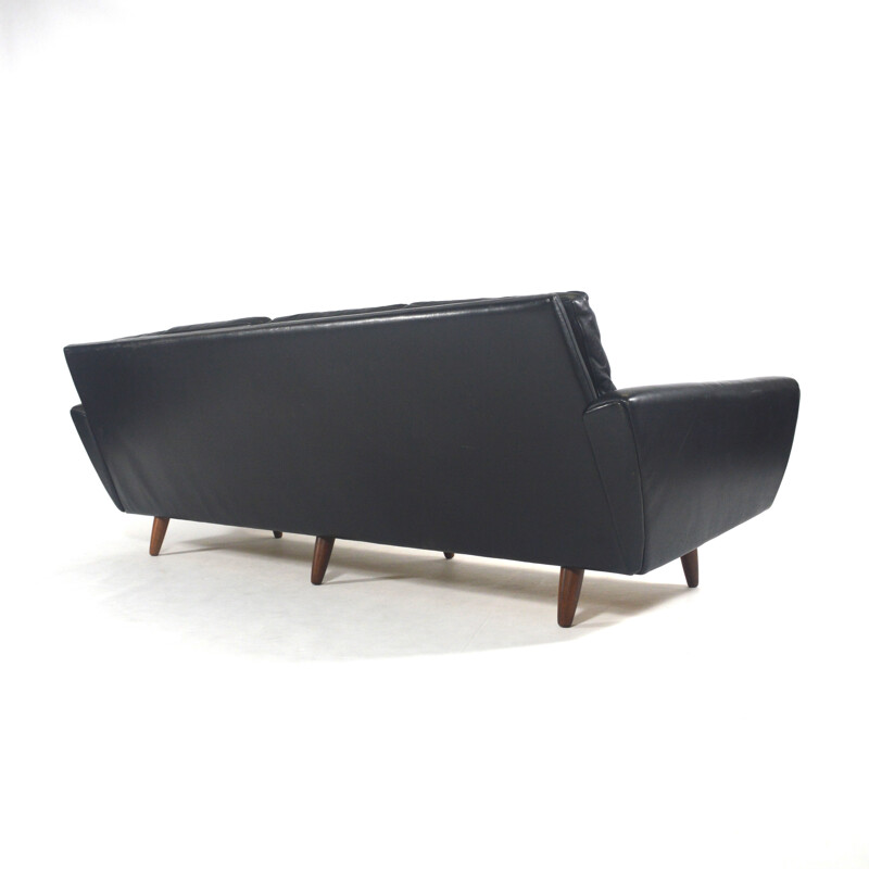 4 seater vintage sofa in black leather and rosewood, Georg THAMS - 1950s