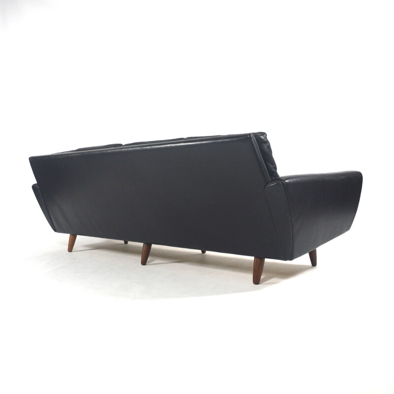 Canapé 4 places en cuir noir et palissandre, Georg THAMS - 1950