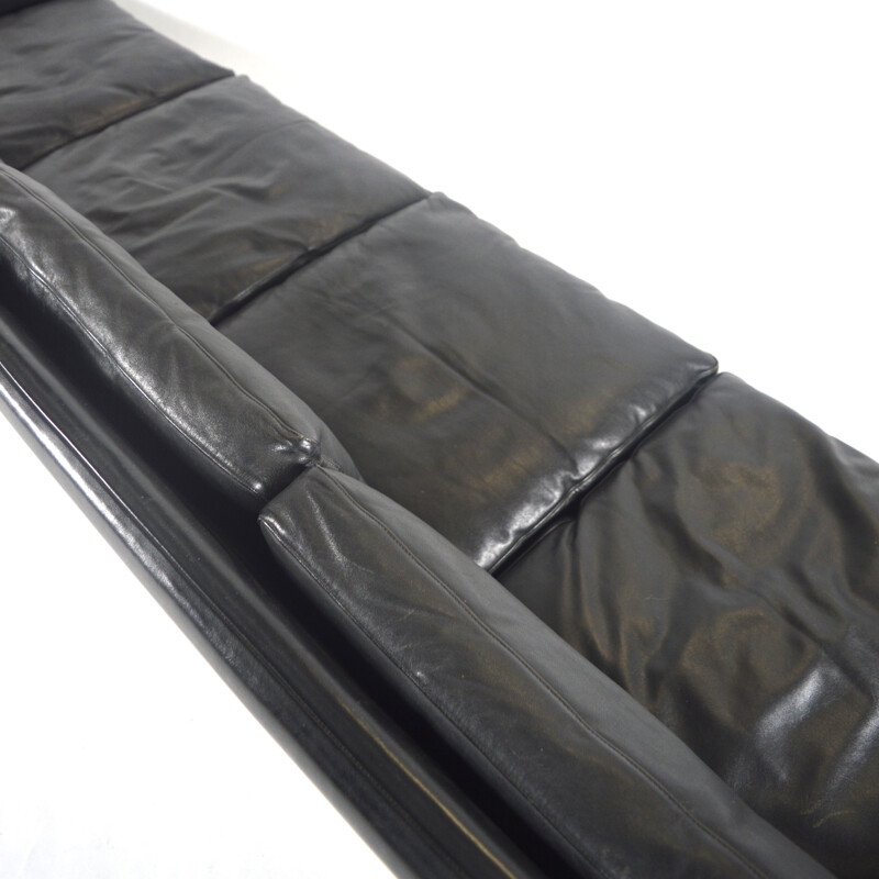 4 seater vintage sofa in black leather and rosewood, Georg THAMS - 1950s