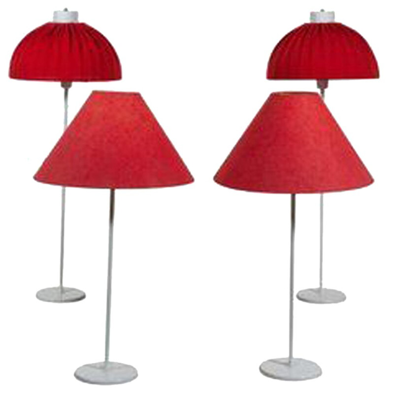 Set of 4 vintage red lamps by Aneta
