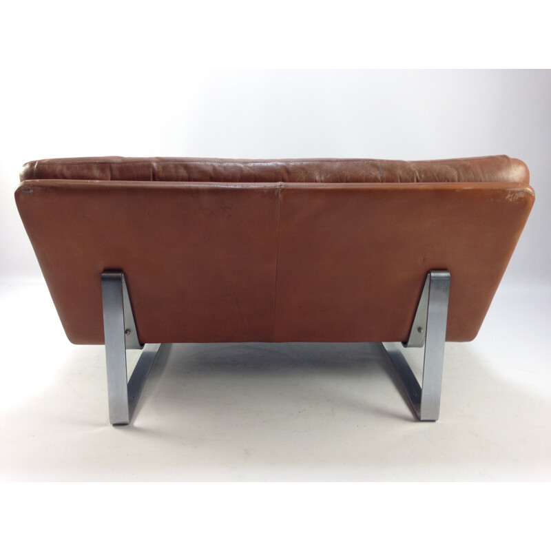 Vintage sofa for Artifort in brown leather and metal 1960