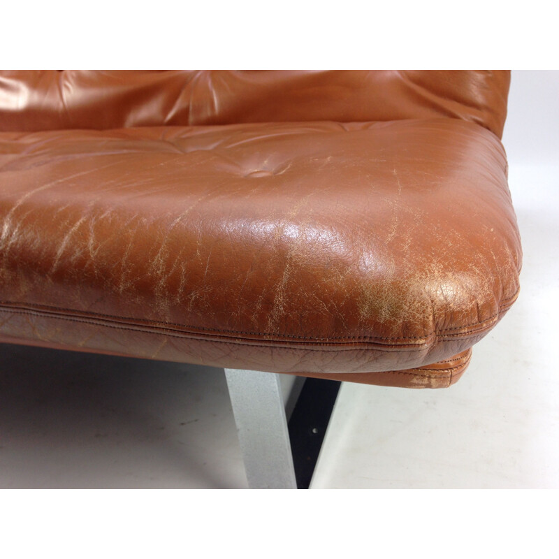 Vintage sofa for Artifort in brown leather and metal 1960