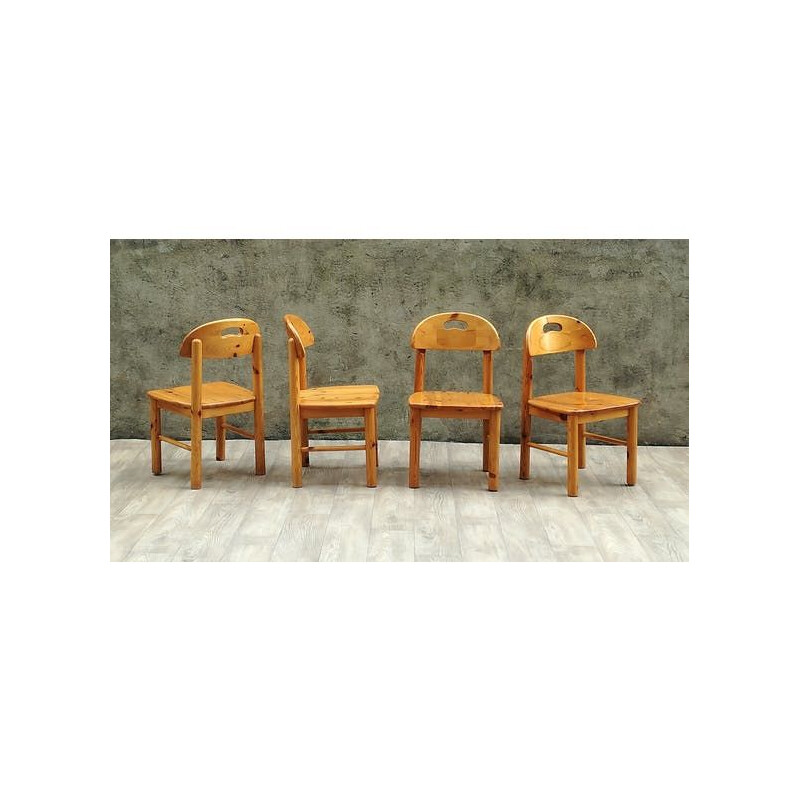 Set of 4 vintage chairs by Rainer Daumiller in solid pine 