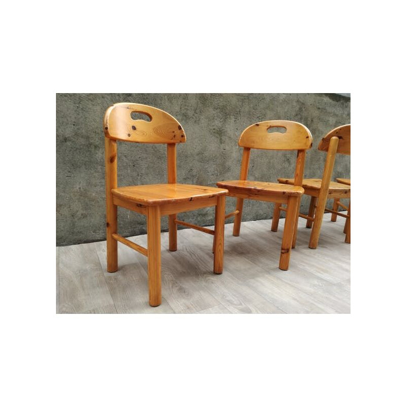 Set of 4 vintage chairs by Rainer Daumiller in solid pine 