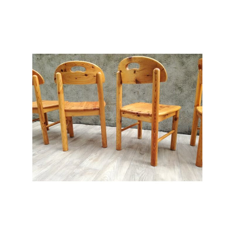 Set of 4 vintage chairs by Rainer Daumiller in solid pine 