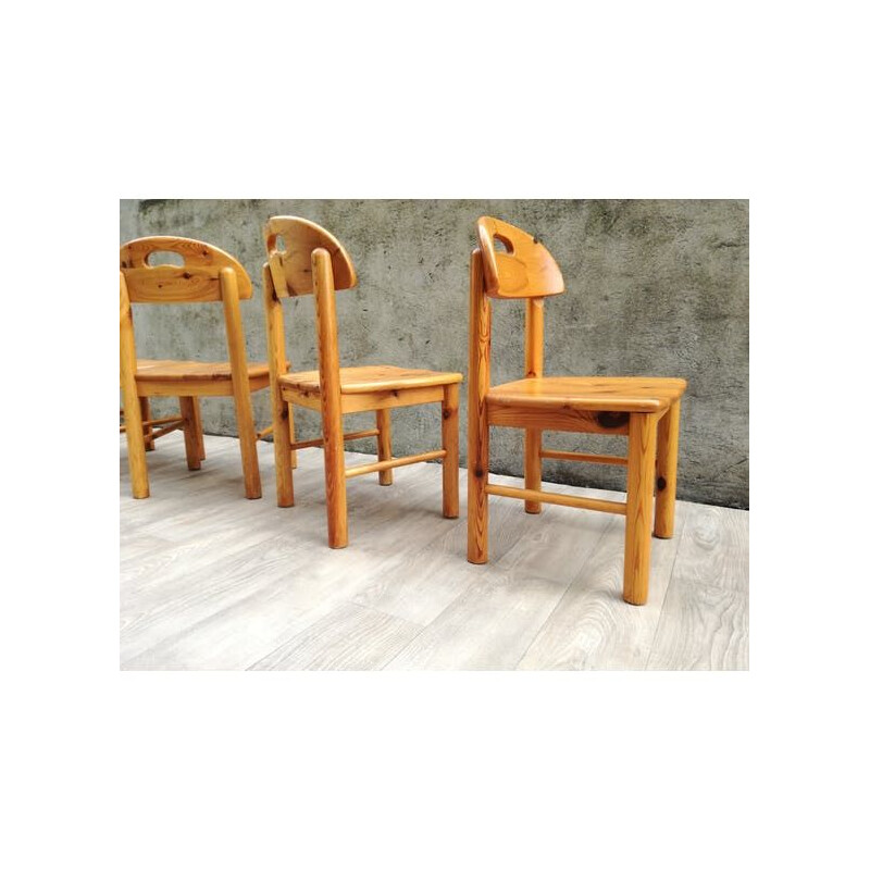 Set of 4 vintage chairs by Rainer Daumiller in solid pine 