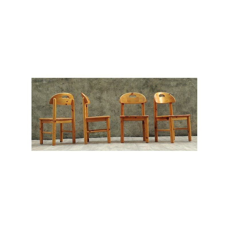 Set of 4 vintage chairs by Rainer Daumiller in solid pine 