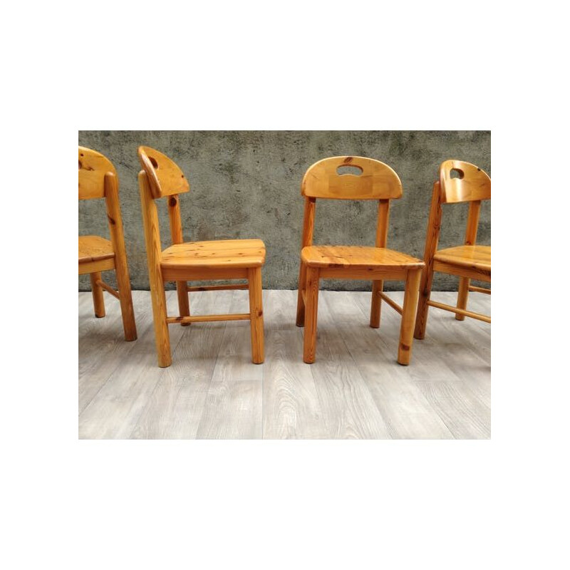 Ensemble de 4 chaises vintage par Rainer Daumiller en pin massif 