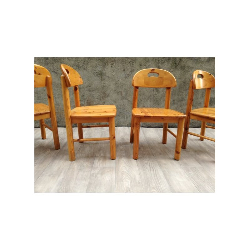 Set of 4 vintage chairs by Rainer Daumiller in solid pine 