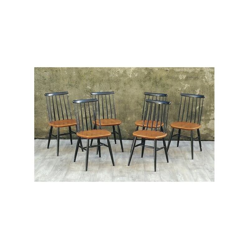 Set of 6 vintage Fanett chairs by Tapiovaara in wood 1960