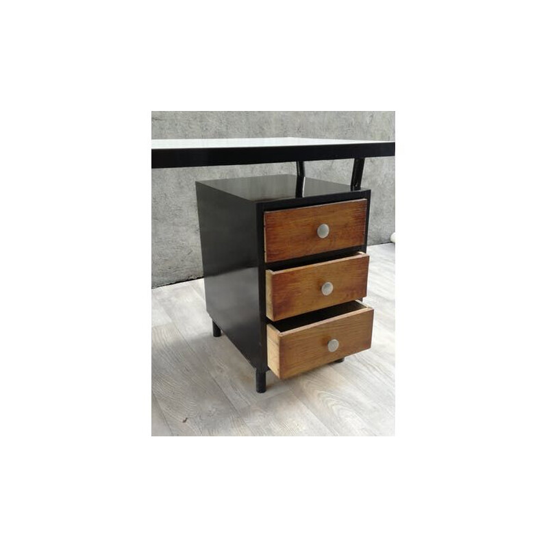 Vintage black modernist desk in metal and wood 1950