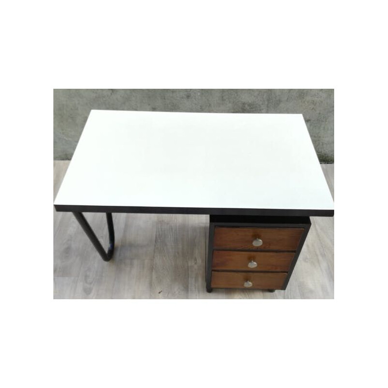 Vintage black modernist desk in metal and wood 1950