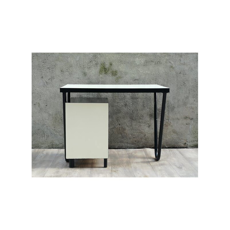 Vintage black modernist desk in metal and wood 1950