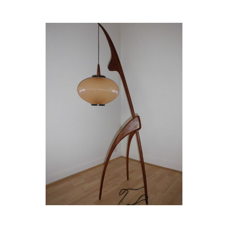 Vintage "Mante Religieuse" floorlamp for Maison Rispal in wood