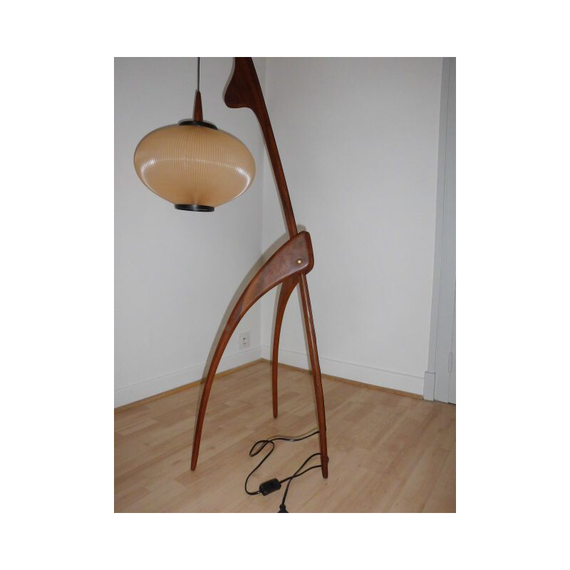 Vintage "Mante Religieuse" floorlamp for Maison Rispal in wood