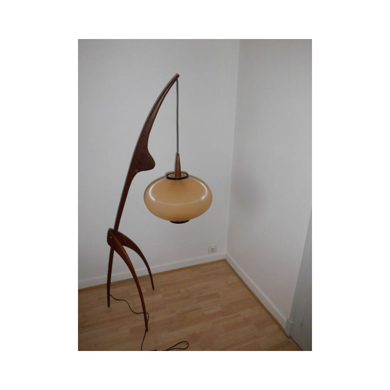 Vintage "Mante Religieuse" floorlamp for Maison Rispal in wood