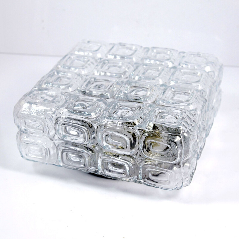 Vintage glass ceiling lamp by Wila in glass and metal 1960