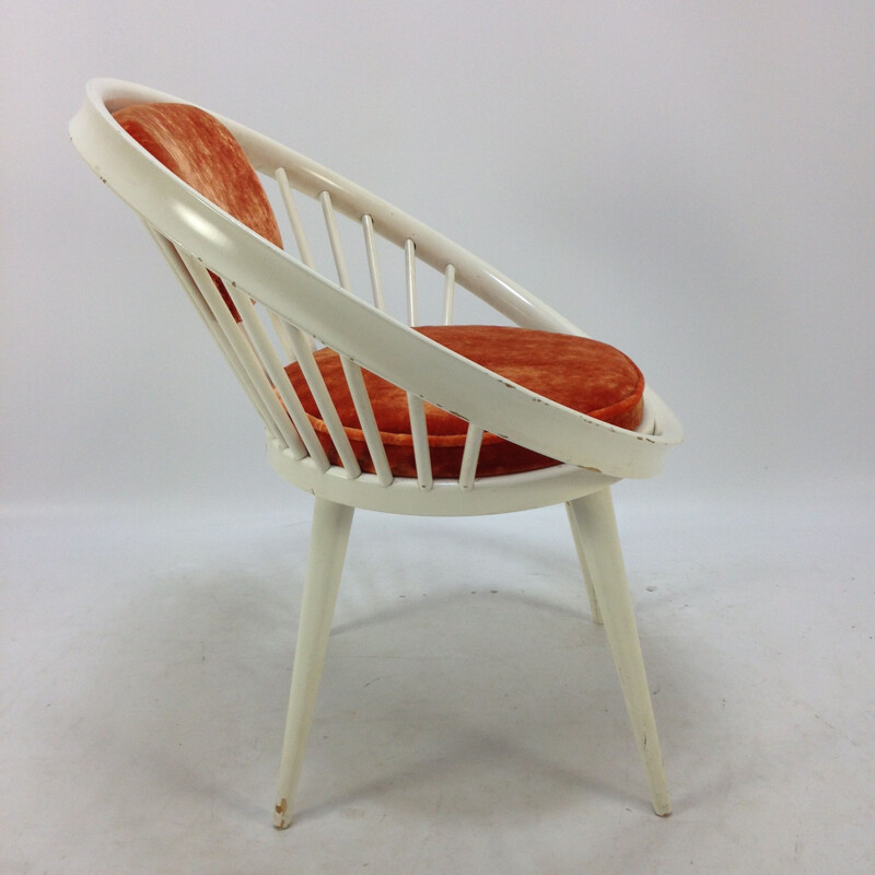 Cadeira de braços circular vermelha vintage por Yngve Ekström 1960