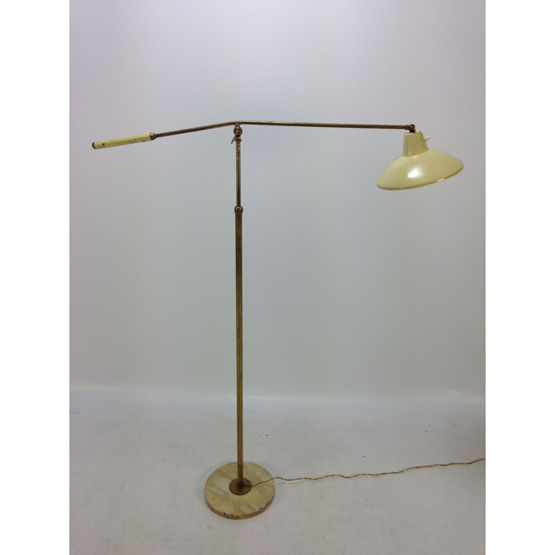 Lampadaire vintage italien Stilux en cuivre et marbre 1950