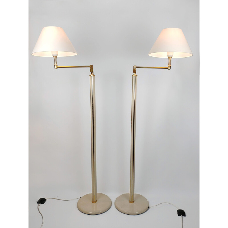 Pair of modular floor lamps lacquer and brass 1970 s