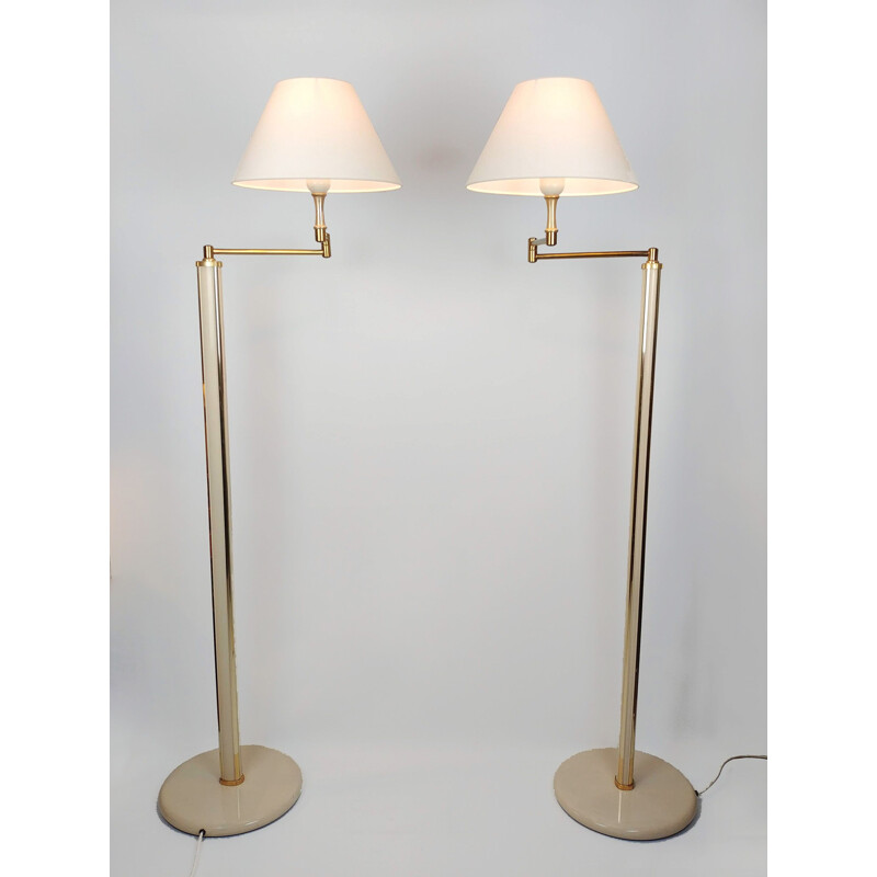 Pair of modular floor lamps lacquer and brass 1970 s