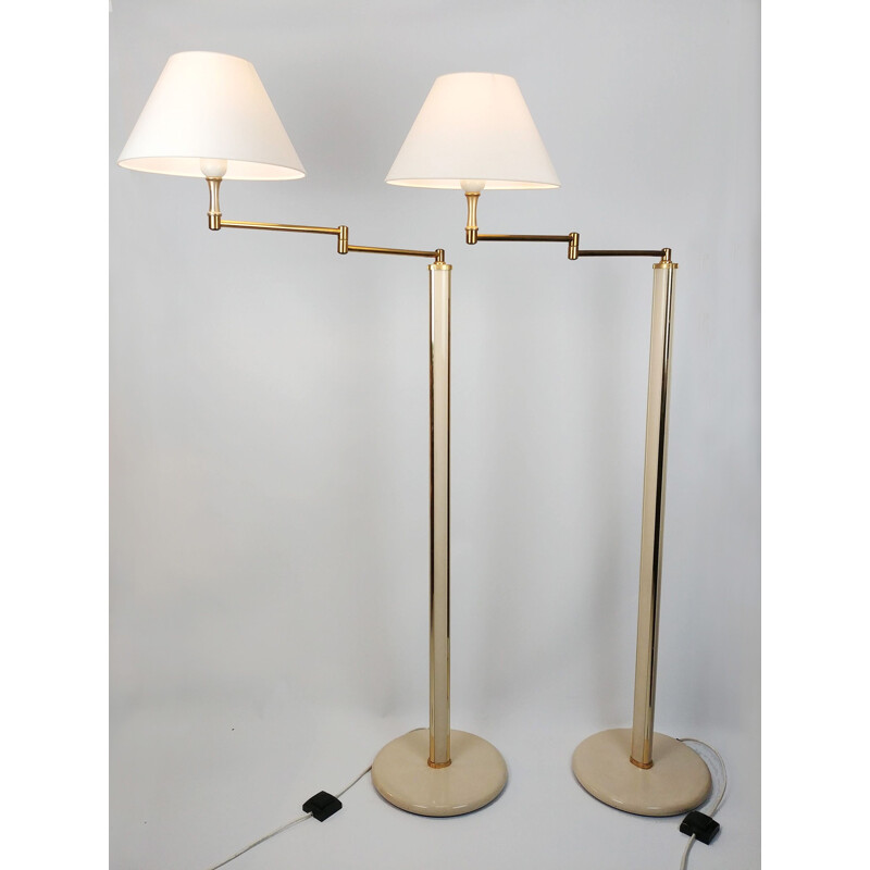 Pair of modular floor lamps lacquer and brass 1970 s