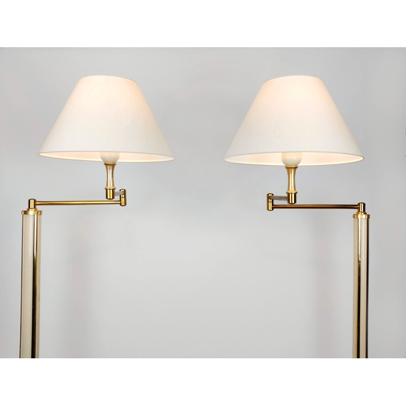 Pair of modular floor lamps lacquer and brass 1970 s