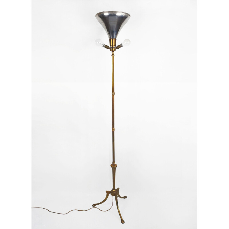 Vintage floor lamp in bronze and chrome metal Lampshade 1940 s